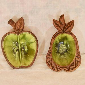 Two Vintage Treasure Craft Pottery Trinket Dish Set, Ceramic Apple and Pear Bowl